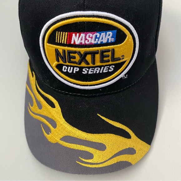 NASCAR 2004 Nextel Cup Series Strapback Baseball Cap Hat Black Yellow Flames - Picture 8 of 8